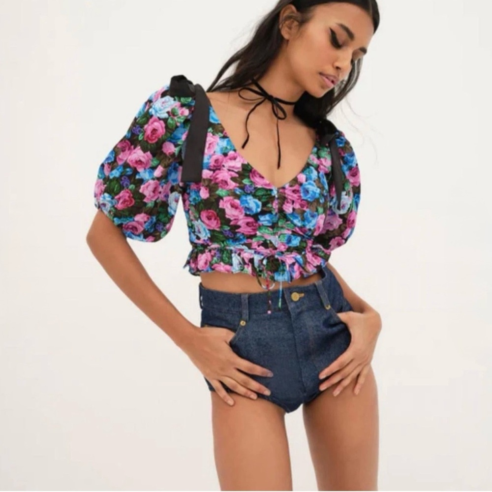 For Love And Lemons Puff Sleeve & Bows | Maggie Top | Sz XSmall NWT